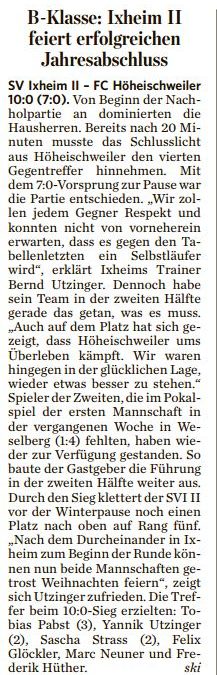 Merkur Bericht zum Spiel gegen Höheischweiler