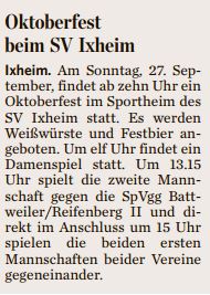 Oktoberfest beim SV Ixheim