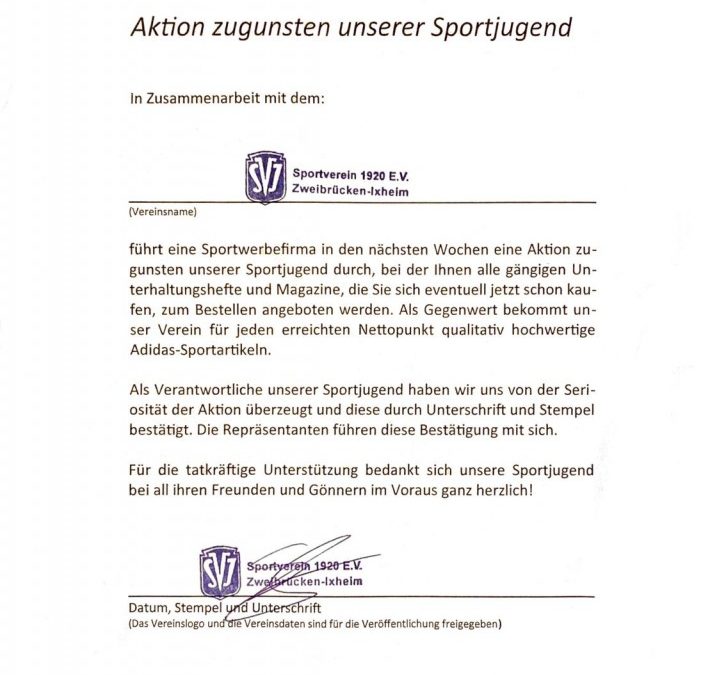 Aktion zugunsten unserer Sportjugend